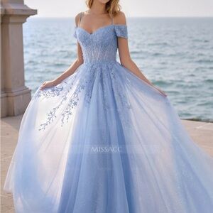 Elegant Blue Off-Shoulder Gown